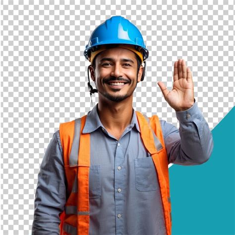 Premium Psd A Man Wearing A Hard Hat And Glasses Is Waving