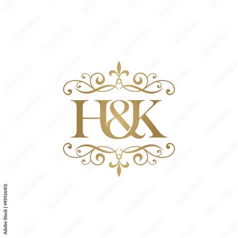 H K Initial Logo Ornament Ampersand Monogram Golden Logo Stock Vector