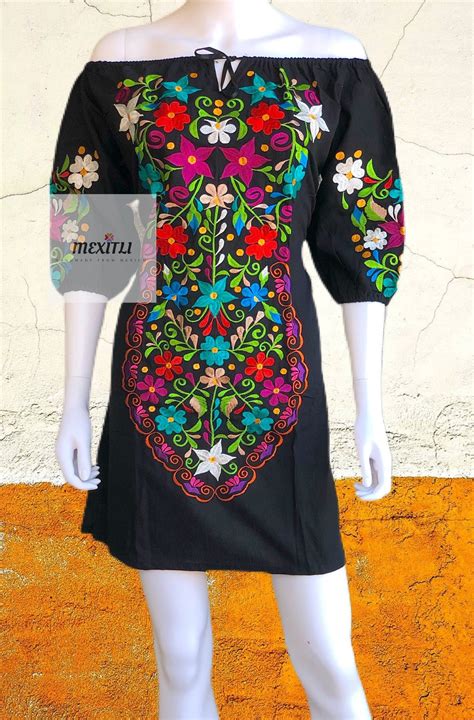 Mexican Off The Shoulder Dressmexican Embroidered Dress Etsy