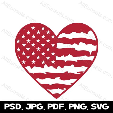 Red Heart Rugged American Flag Svg Png Psd  Pdf File Types Etsy