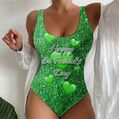 Hombom Plus Size Swimsuit For Women Saint Patrick Printed Green One Pieces Beach Skirt Bikini