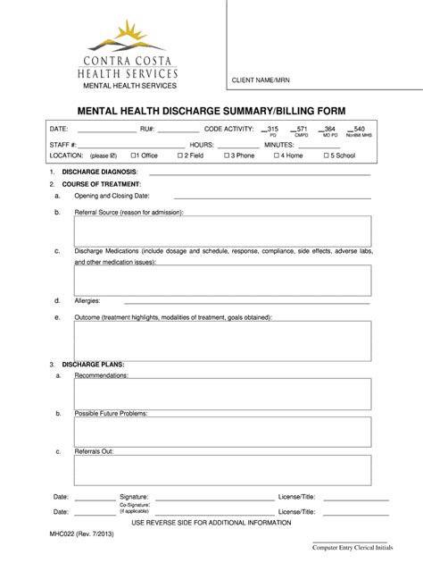 2013 Form Contra Costa Health Services Mhc022 Fill Online Printable