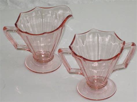 Elegant Pink Depression Glass Sugar Bowl Creamer Set