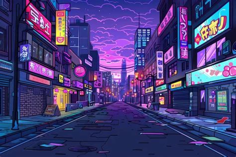 Una Ilustraci N De Dibujos Animados De Las Calles De Tokio Por La Noche