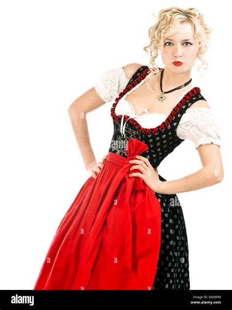 Mujer Alemana En El Traje T Pico B Varo Dirndl Sobre Fondo Blanco