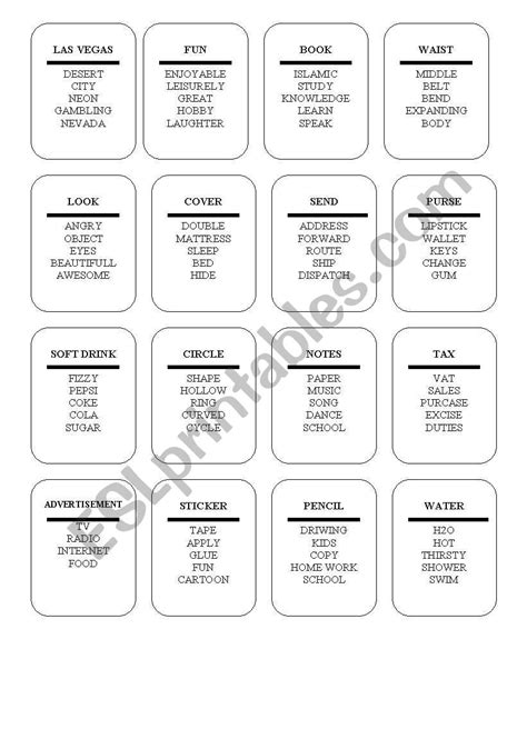 Taboo Cards Esl Worksheet By Mjudit76