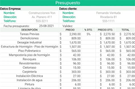 Plantilla Excel Presupuesto De Construcci N Descargar Gratis