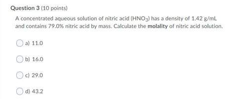 Solved A Bottle Of Concentrated Aqueous Nitric Acid 47 Off