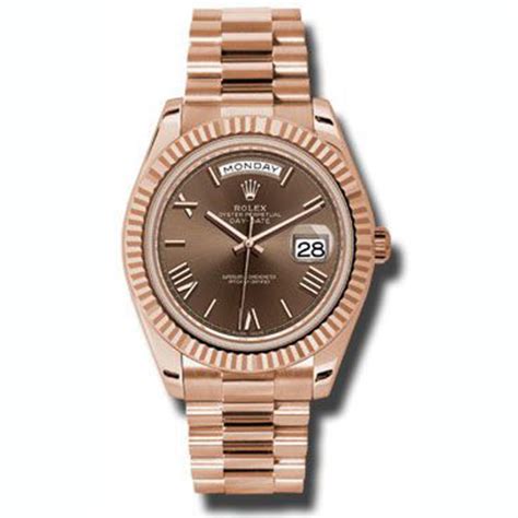 Rolex Day Date 40 President Rose Gold Fluted Bezel Chocolate Roman Dial