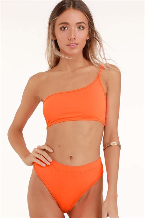 Light It Up Neon Orange One Shoulder Bikini Top In Bikini Tops