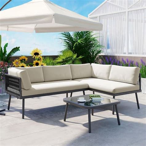 Zeus Ruta Black Piece Metal Outdoor Sectional Set With Coffee Table