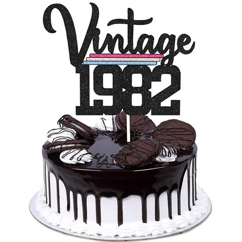 Buy Vintage 1982 Birthday Cake Topper Happy 40th Birthday Black