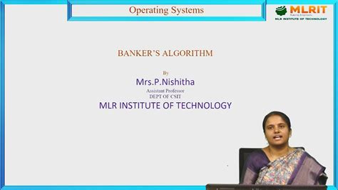 Lec14 Operating Systems Bankers Algorithm By Mrs P Nishitha Youtube