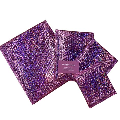 50pcs Hot Pink Holographic Padded Bubble Mailer Gift Bags Wrapping