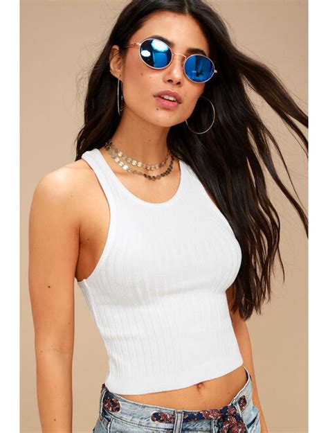 Buy Lulus Basics Rohan White Ribbed Cropped Tank Top Online Topofstyle