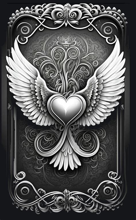 Angel Wings And Heart In Black And White Digital Art By Amelia Carrie