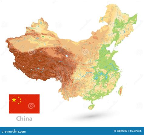 China Physical Map On Retro White Color Cartoon Vector CartoonDealer