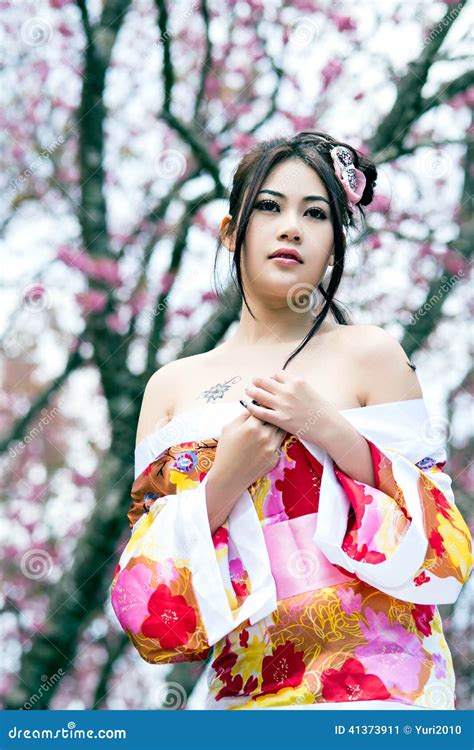 Asian Woman Wearing Traditional Japanese Kimono Stock Image Image Of