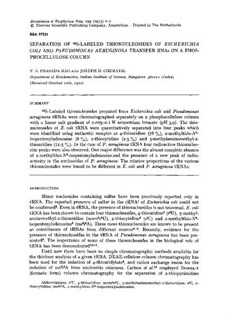 PDF Separation Of 35S Labeled Thionucleosides Of Escherichia Coli And