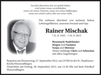 Traueranzeigen Von Rainer Mischak Ostalbtrauer