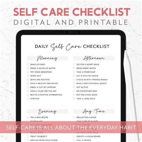 Self Care Checklist Printable Self Care Routine Self Care Etsy Canada