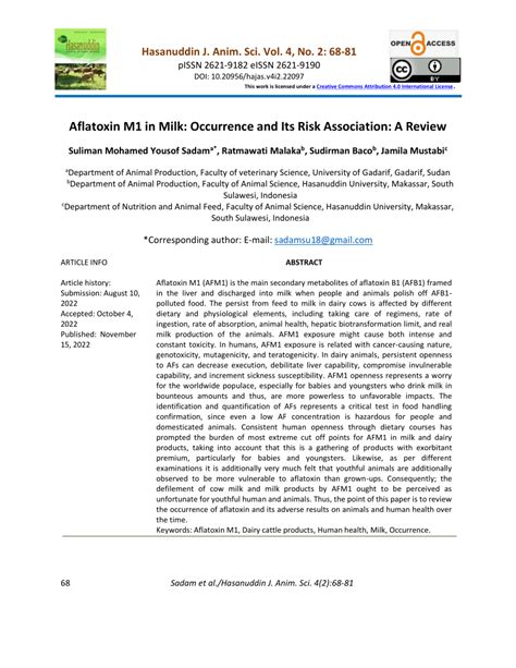 Pdf Aflatoxin M1 In Milk Occurrence And Its Risk Association A Review