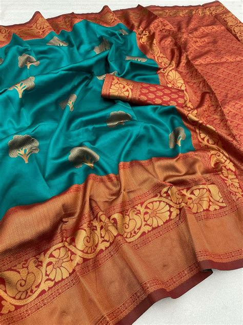 Rama Color Soft Banarasi Silk With Weaving Design Saree Collection