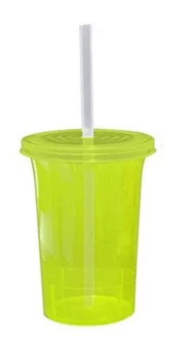 30 Vasos Con Tapa Y Popote Colores Fluorescentes Neón 500ml en venta en