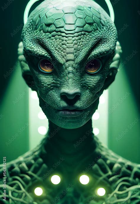 Green Reptilian Alien Hybrid Human Alien Lizard Creature Science