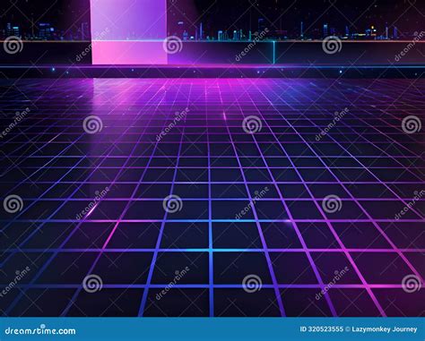 Abstract Retro Vintage Neon Grid Dance Floor Stock Illustration