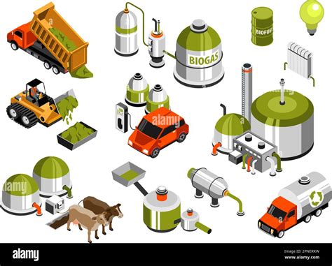 Conjunto De Iconos Isométricos De Producción De Energía Verde Que