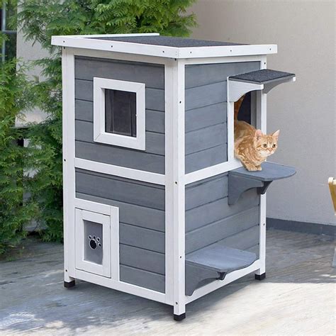 Outdoor Cat Condo: 2-Floor Wooden Kitty House