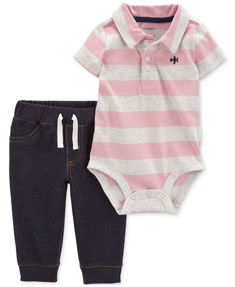 Carters Baby Boys Striped Polo Bodysuit And Pants 2 Piece Set Macys