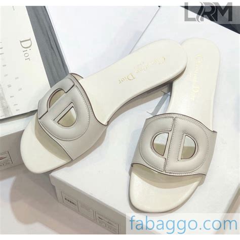 Dior Calfskin D Club Mule Flat Sandals White 2020