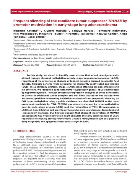 Pdf Frequent Silencing Of The Candidate Tumor Suppressor Trim58 By