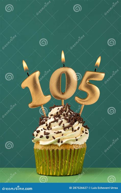 Birthday Card With Candle Number 105 Green Background Stock Image