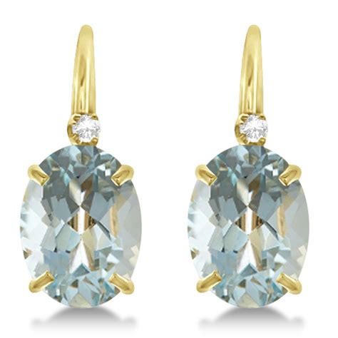 Aquamarine Drop Earrings with Accent Diamond 14K Yellow Gold 2.12ct - V203