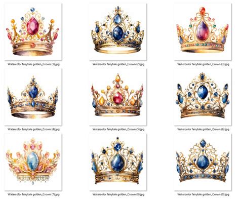 50 High Quality Watercolor Golden Crown Vintage Princess Clipart