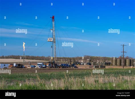 An Oil Drilling Rig In The Bakken Play Oil Fields Near Williston North