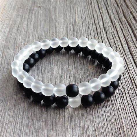 Couples Beaded Bracelet 8mm Matte Onyx And Frosted Quartz His And