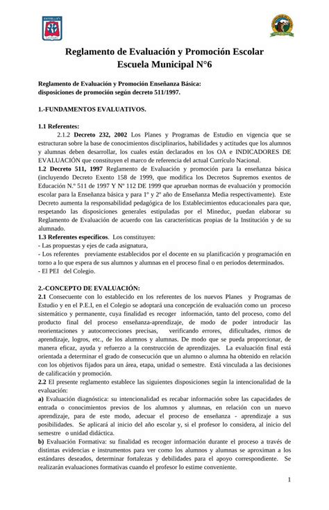 PDF Reglamento de Evaluación y Promoción Escolar Escuela 2 c