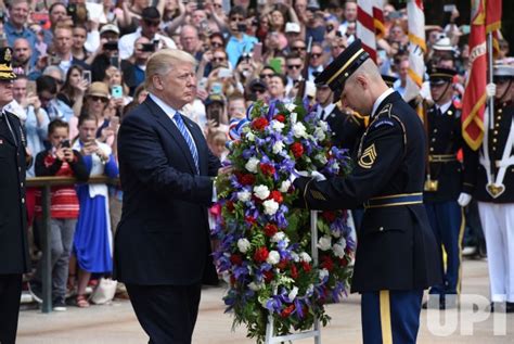 Photo President Donald Trump Speaks At A Wreath Laying Ceremony In