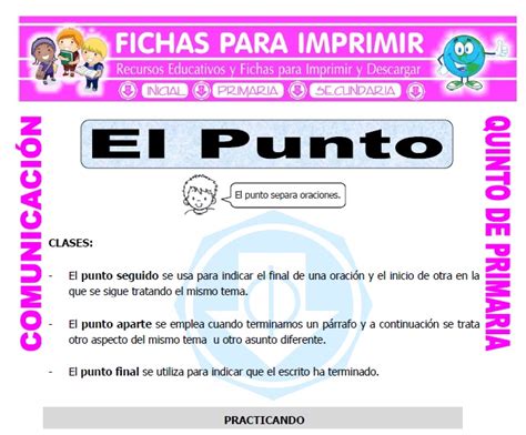 Ejemplos Del Uso Del Punto Para Quinto De Primaria Fichas Para Imprimir