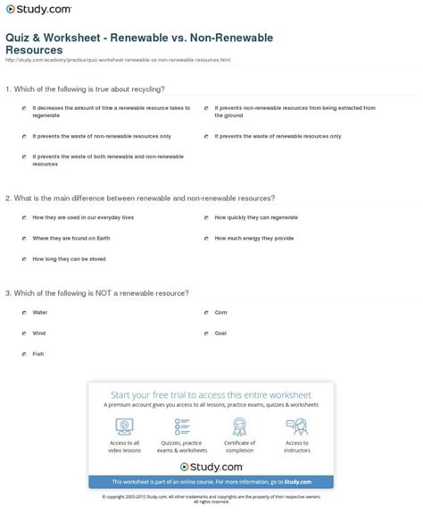 Worksheets For Renewable And Nonrenewable Resources Printable And