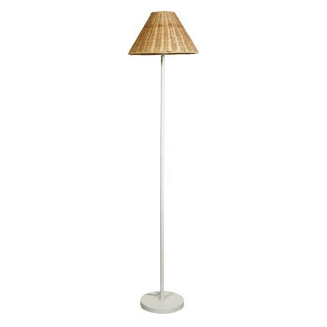 Oriel Malta Floor Lamp With Woven Natural Rattan Shades White