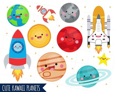 Solar System clipart kawaii planets graphics Space clipart | Etsy Space Birthday Party, Space ...