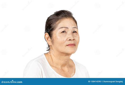 Elderly Asian Woman Portrait 60 70 Years Old On White Background Stock