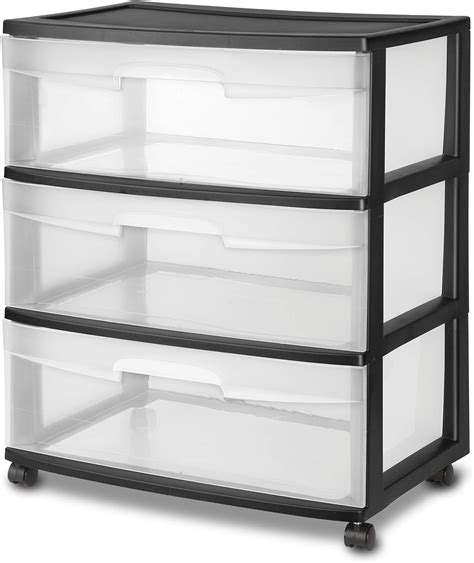 Sterilite Wide 3 Drawer Storage Cart Plastic Rolling Cart