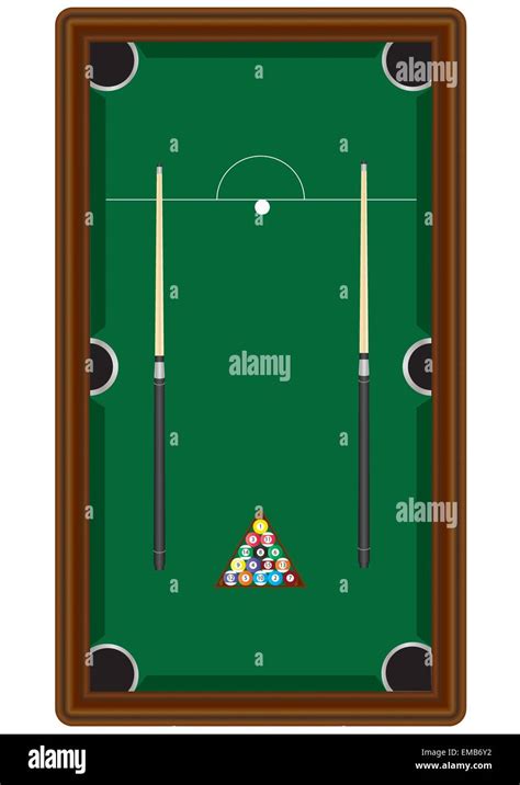 A Vector Illustration Of A Pool Table With Two Cues Cue Ball And