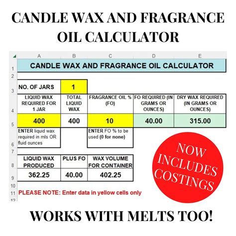 Candle Wax & Fragrance Oil Calculator: Costing Spreadsheet (digital